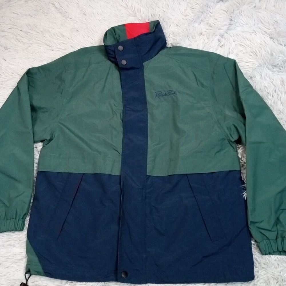 Vintage Hilton Jacket Mens M Green Windbreaker Packable Hood‎ Richfield Bank
